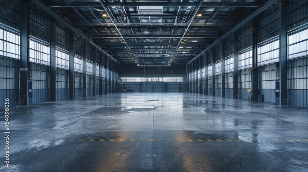 Large modern empty warehouse. Large modern empty warehouse.