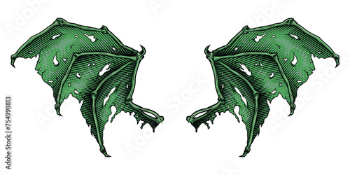 Devil wings. Vector illustration in engraving technique of demon wings.