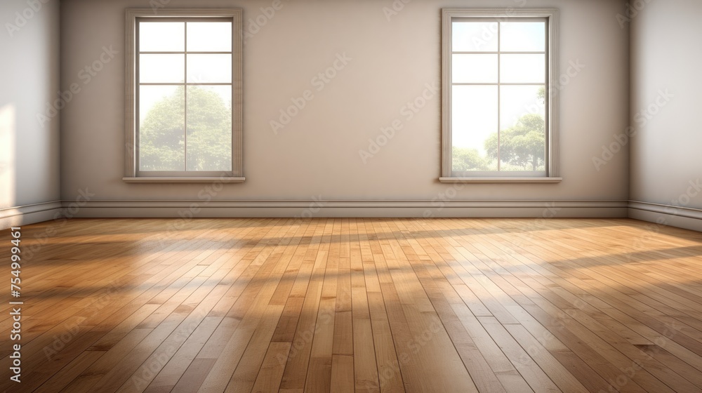 Zen Retreat: Empty Room with Expansive Windows and Wood Flooring
