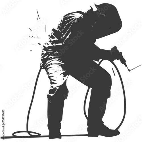 Silhouette welder in action black color only full body