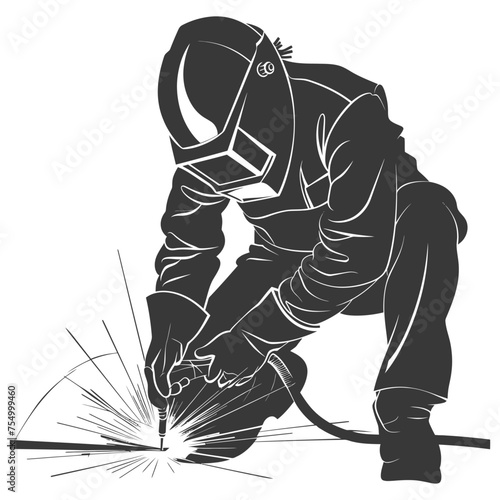 Silhouette welder in action black color only full body