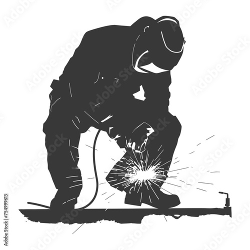 Silhouette welder in action black color only full body