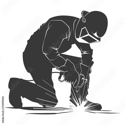 Silhouette welder in action black color only full body