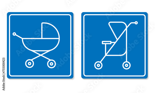 Parking for baby stroller line sign.Pram parking symbol.Place for strollers outline vector signage.Linear style sign for mobile concept and web design. Symbol, logo illustration EPS 10.Editable stroke