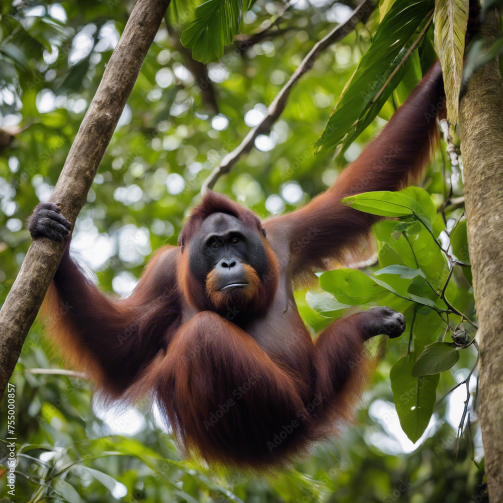 Fototapeta premium The Orangutan A Majestic and Endangered Arboreal Primate