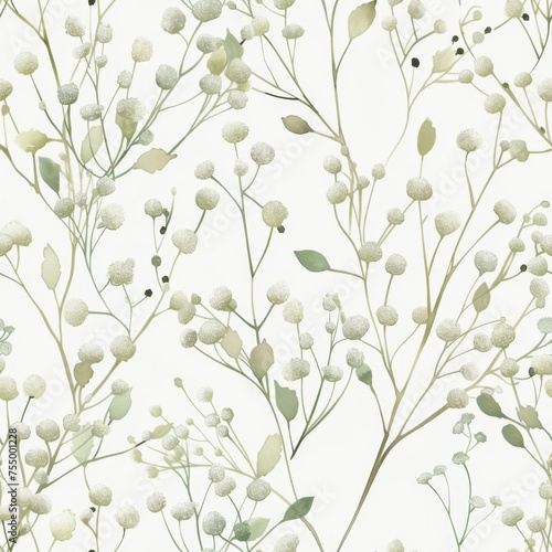A delicate seamless pattern featuring the gentle allure of baby's breath in watercolor, ideal for wedding and event designs.