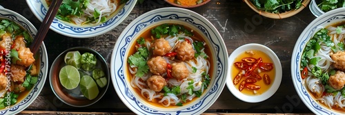 Savory Vietnamese Bnh Canh Soup Noodles, Close-up Shot, Culinary Delight