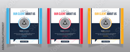 Client testimonial social media post design and square web banner template
