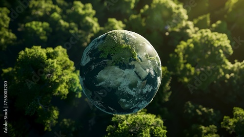 Earth planet in the background of the forest. 3d rendering.