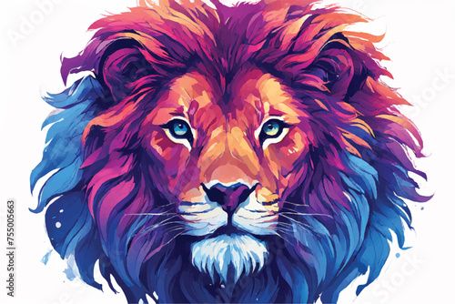Lion Logo. Lion Illustration.  Lion colorful art graphic illustration. Abstract Majesty  Lion Head with Colorful Vector Illustration. Template for t-shirts  stickers  etc. Lion logo Illustration. 