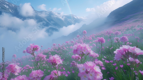 Mountain Meadow with Blooming Flowers