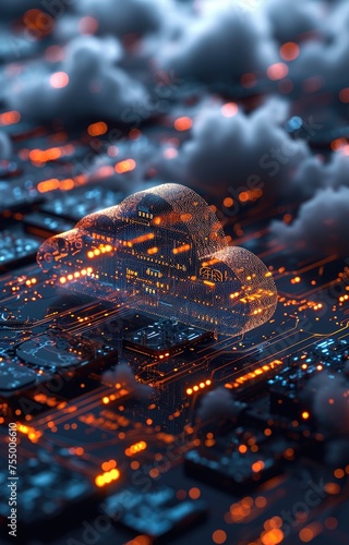 image of the hologram of the cloud, cloud technology, cloud storage,