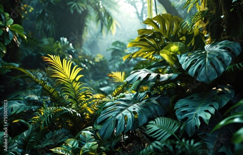 background of dark green tropical leaves  monstera  palm.