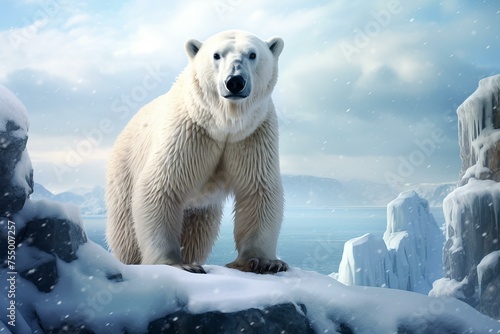 Marine Polar bear. Winter nature arctic white mammal. Generate Ai © juliars