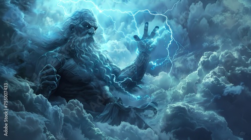 Thunder god in storm and clouds photo