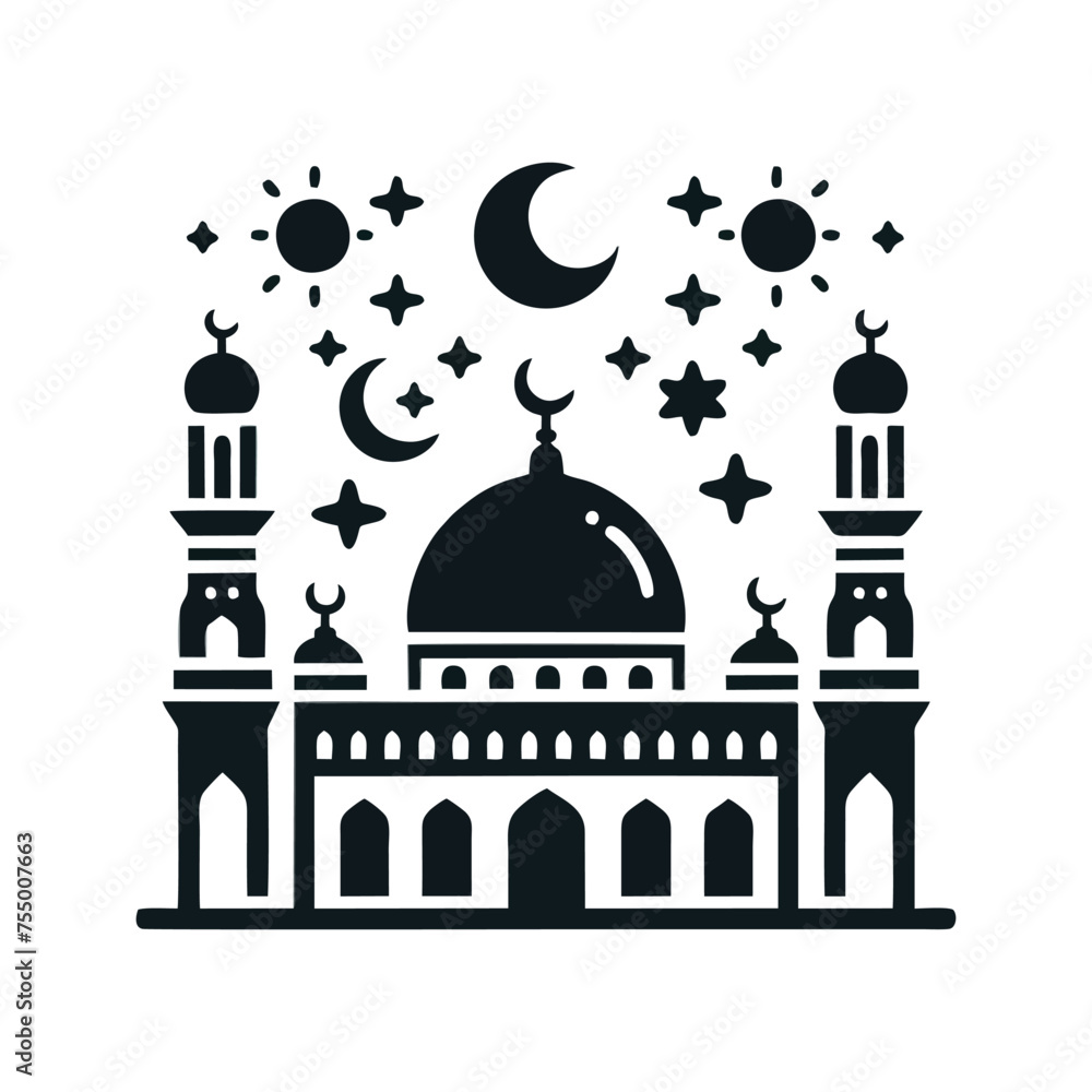 Islamic Mosque Vector Clipart Illustration, Mosque Logo, Mosque Vector, Flat Mosque design vector