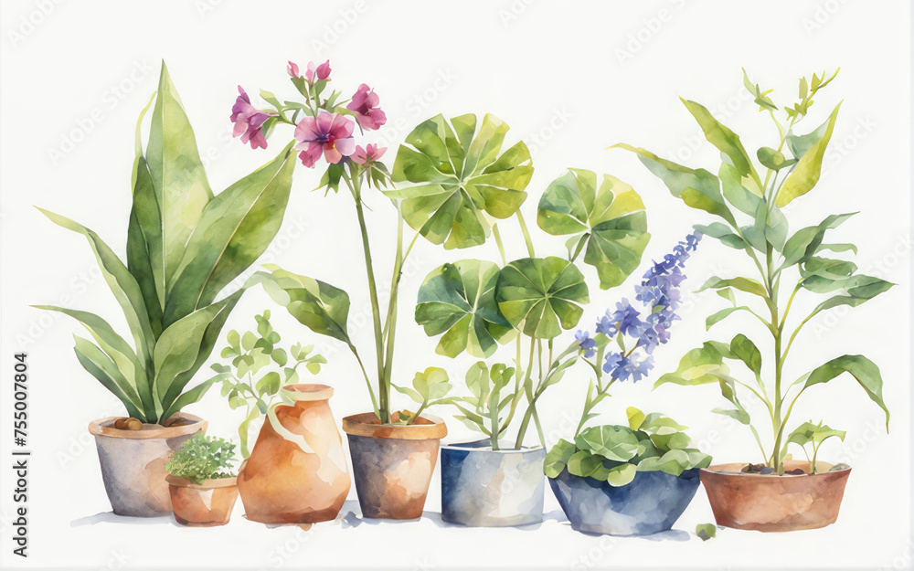 The concept of gardening in watercolor style. Garden supplies. The concept of gardening in watercolor style. Garden supplies.