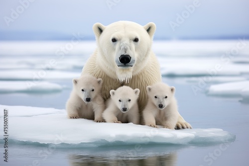 Majestic Polar bears snow arctic. Winter predator large carnivore. Generate Ai