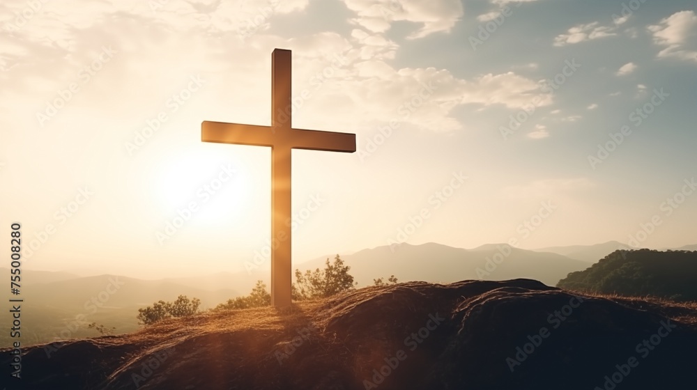 A Christian cross on top of a mountain with