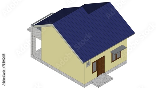 3D Illustration of A Small House-House Exterior