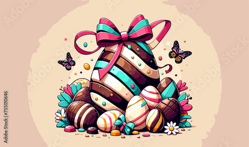 chocolate egg and ribbon- spring decor and easter egg