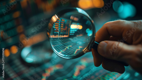 a person looks through the magnifying glass and finds the solution to the strategy