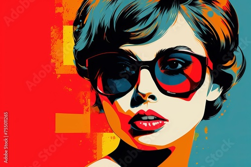 Bold Pop art woman. Modern retro portrait. Generate Ai