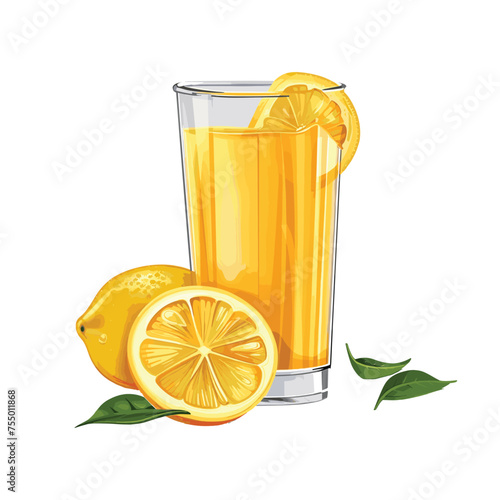 Vector orange juice healthy drink in glass and citrus fruit is isolated in the background