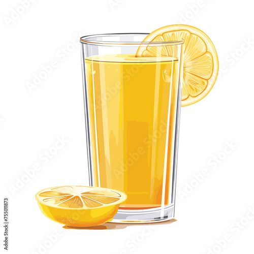 Vector orange juice healthy drink in glass and citrus fruit is isolated in the background