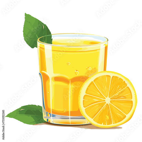 Vector orange juice healthy drink in glass and citrus fruit is isolated in the background