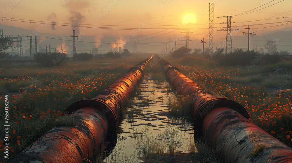 main gas and oil pipelines, large factories
 - obrazy, fototapety, plakaty 