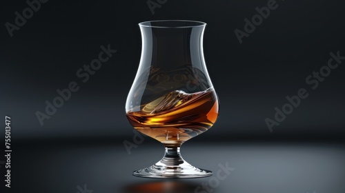 a glass filled with a liquid sitting on top of a black table next to a bottle of liquor on top of a table. © Olga