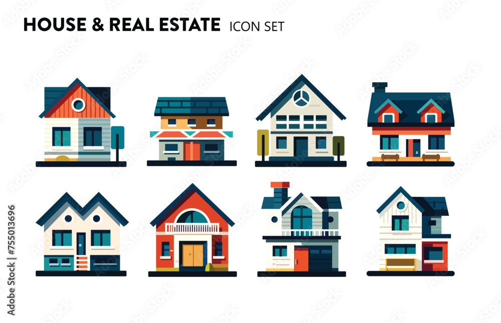 Flat design of modern city houses and buildings. Real estate buildings, skyscrapers. colorful cottage 