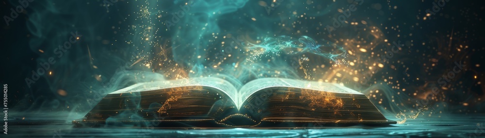 Obraz premium A tome of secrets hovers in a mystical archive, its pages brimming with forgotten lore and prophecies yet to unfold.