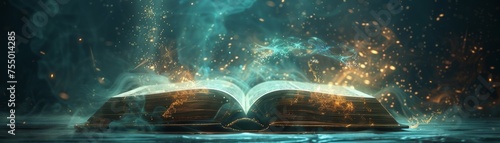 A tome of secrets hovers in a mystical archive, its pages brimming with forgotten lore and prophecies yet to unfold. photo