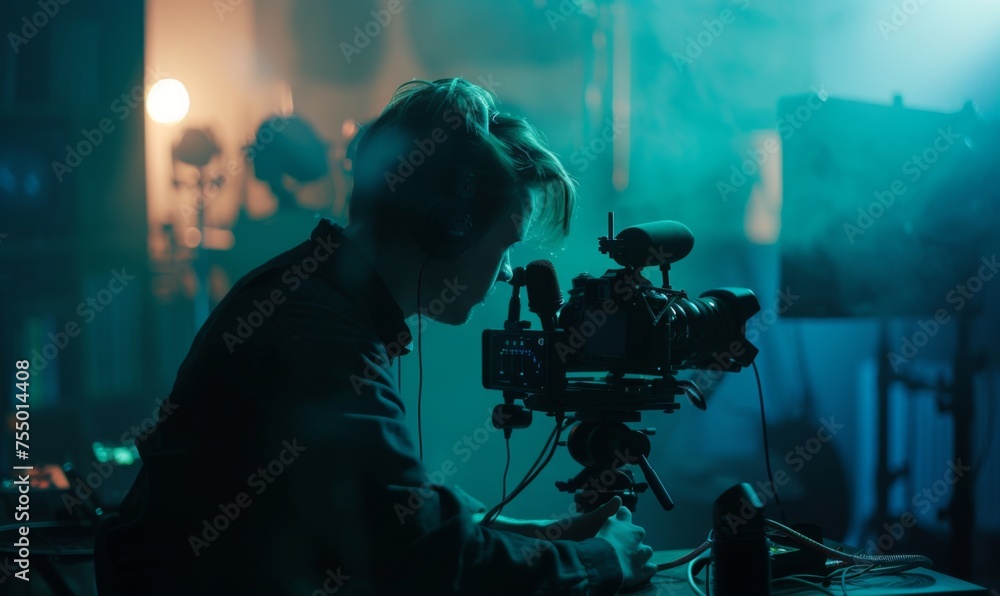 Podcaster or streamer using a microphone to record audio or livestream content Podcaster or streamer using a microphone to record audio or livestream content