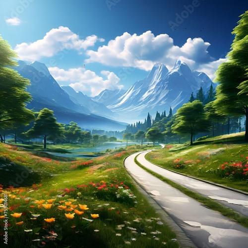 Mountain road in the mountains art illustrationn desgn Ai Generative photo