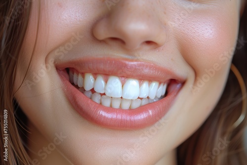Dental Hygiene: Woman's beaming smile emphasizes oral care, showcasing perfect white teeth