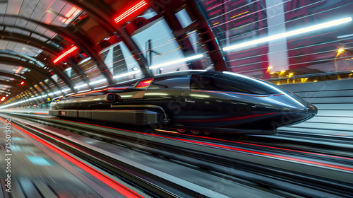 Futuristic hyperloop train overtaking with rear curtain sync for dynamic effect © thanakrit