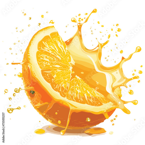Vector realistic orange splash and fruit isolated on the background