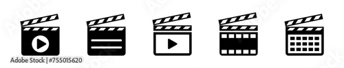 Set of film clapper vector icons. Movie or cinema clapperboard. Film production. Vector 10 Eps.