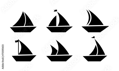 Set of sail boat vector icons. Black silhouette with sailboat. Nautical yacht or sailboat. photo