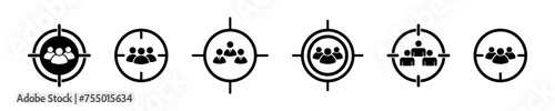 Set of target audience vector icons. Centric consumer or buyer. Find target client. Search customer.