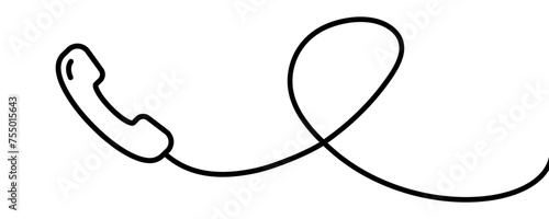 Fixed linear phone with cord. Old handset and cable. Retro telephone with wire. Vector 10 Eps.
