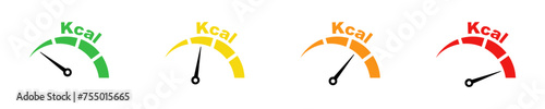 Set of Kilocalories (kcal) icons with fat burn. Indicator burn fat from low to high. Scale with loss calorie.