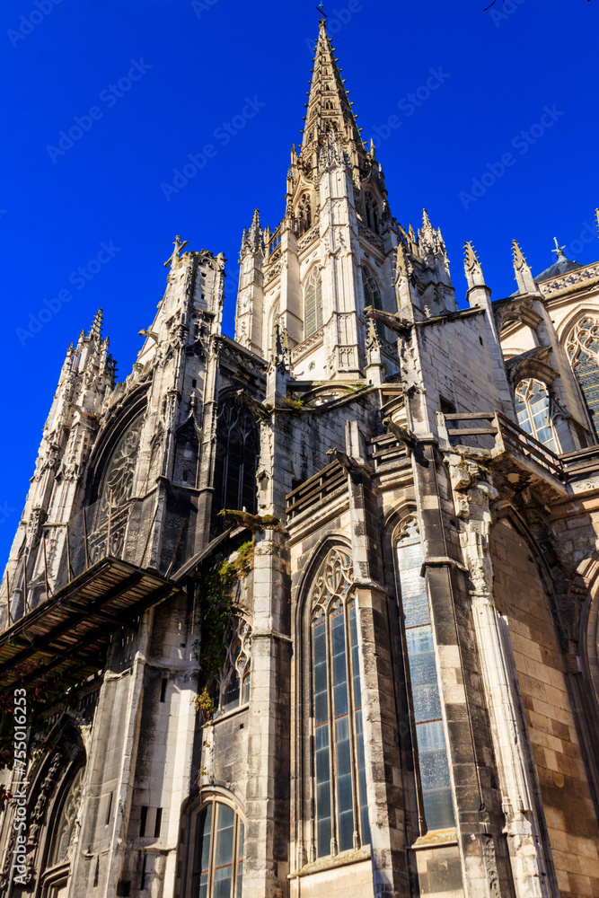 The church of Saint-Maclou church in Rouen, France. One of the best examples of the Flamboyant style of Gothic architecture in France
