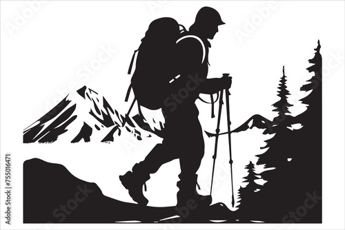 hiker silhouette vector illustration