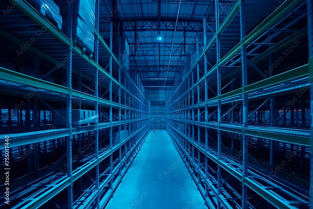 empty huge distribution warehouse with high shelves and pallet, Modern high rack warehouse empty huge distribution warehouse with high shelves and pallet, Modern high rack warehouse