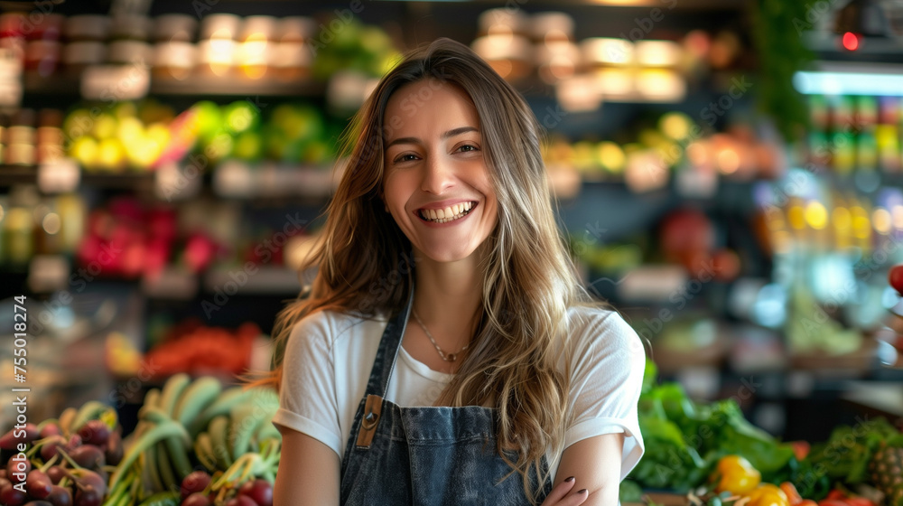 Smiling female seller in health food store Smiling female seller in health food store