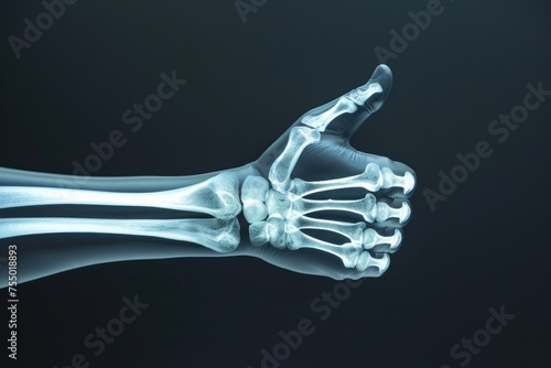 Good Condition X Ray of Broken Finger in Hand. Dramatic X Ray of Hand Showing Broken Bone. Diagnosis of Bone Condition in Body